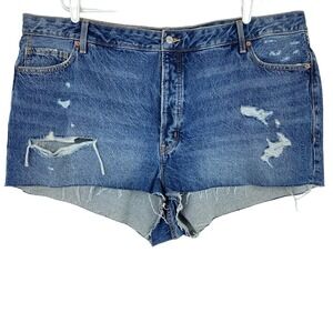 Old Navy Women's Blue Destroyed Denim Shorts Plus Size 26 Raw Hem Buttons NWOT